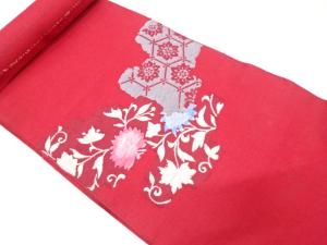 アンティーク　霞取りに花模様織り出し　名古屋帯地反物